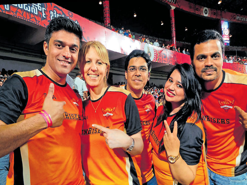 (From left) Manikantan Nair, Laurie H, Vijai Kumar, Geet Preet and Shravan Reddy flew in from Hyderabad to watch the match.