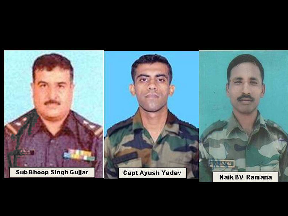 The three soldiers who died fighting militants in the Kupwara camp in Kashmir.