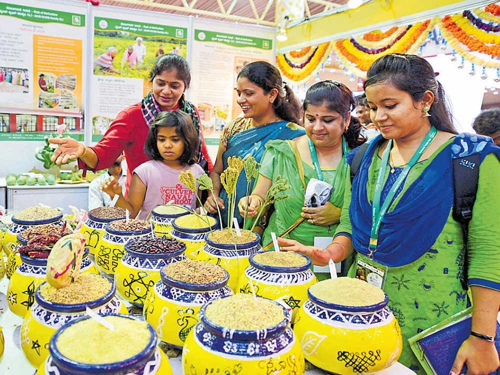 Visitors at 'Organics and Millets 2017 - National Trade Fair' in Bengaluru on Friday. dh Photo