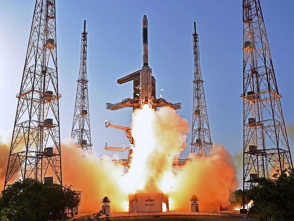 Indian Space Research Organisation (ISRO)'s communication satellite GSAT-9 on-board GSLV-F09 lifts off from Satish Dhawan Space Center in Sriharikota on Friday. Prime Minister Narendra Modi has termed the satellite as India's space gift for South Asia. PTI Photo