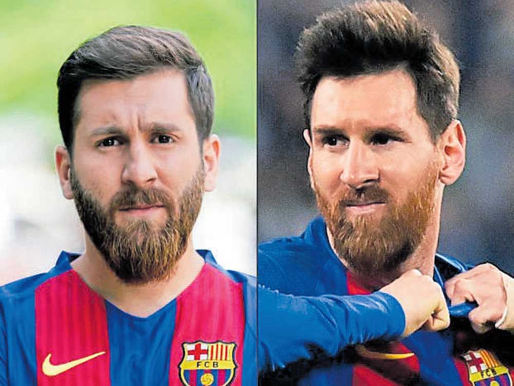 Who's who? Reza Parastesh (left), a look-alike of Barcelona and Argentina star Lionel Messi. AFP