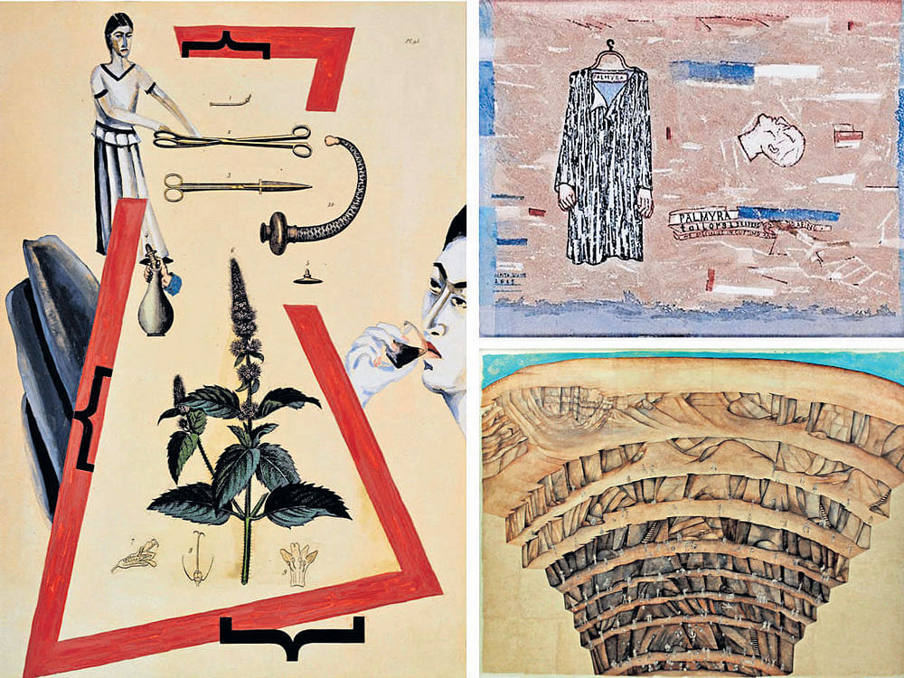 Unique Perspectives: (Clockwise from left) paintings by Anju Dodiya, Arpita Singh & Varunika Saraf.