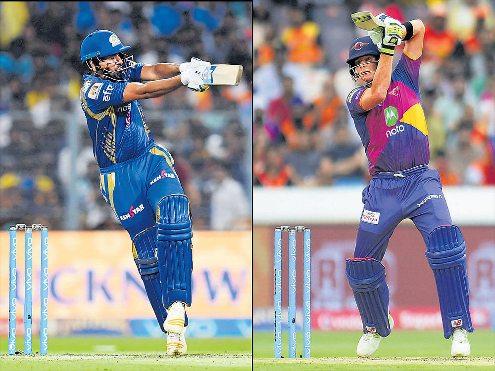 Talismanic skippers: Mumbai Indians' Rohit Sharma (left) and Pune Supergiant captain Steve Smith will engage in a tactical battle when the two sides face off in the Maharashtra derby on Tuesday. AFP