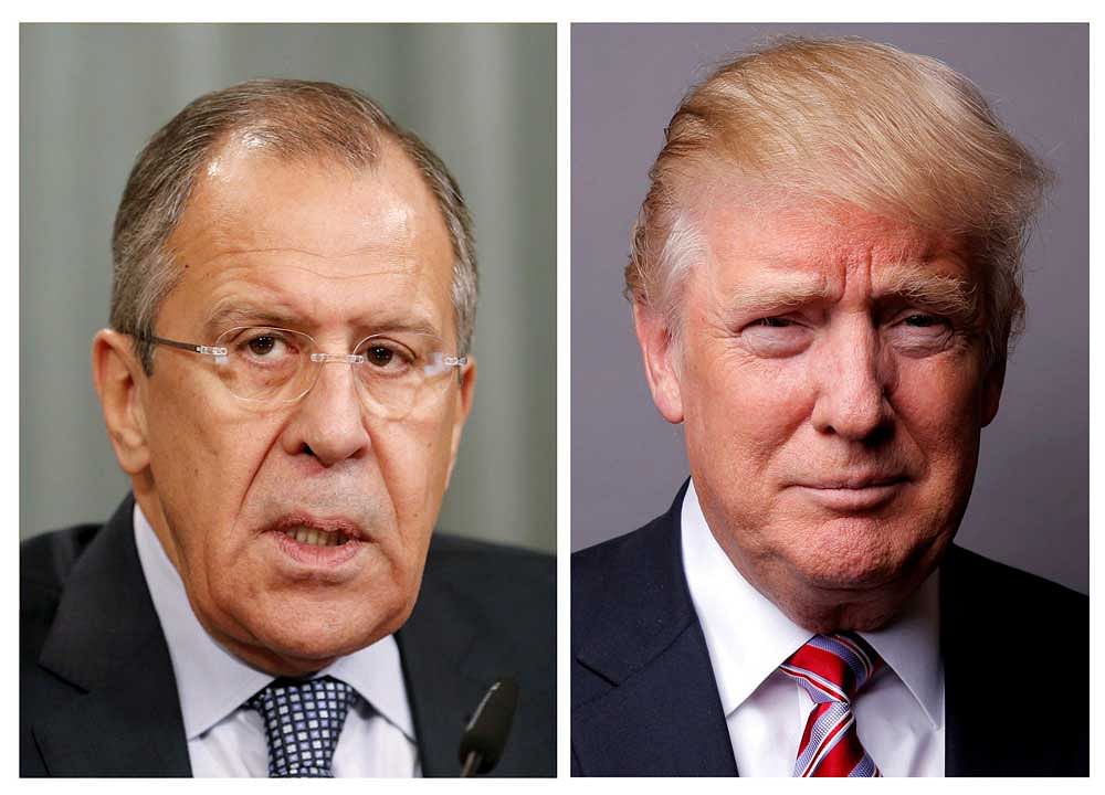 A combination of file photos showing Russian Foreign Minister Sergei Lavrov attending a news conference in Moscow, Russia, November 18, 2015, and U.S. President Donald Trump posing for a photo in New York City, U.S., May 17, 2016. REUTERS