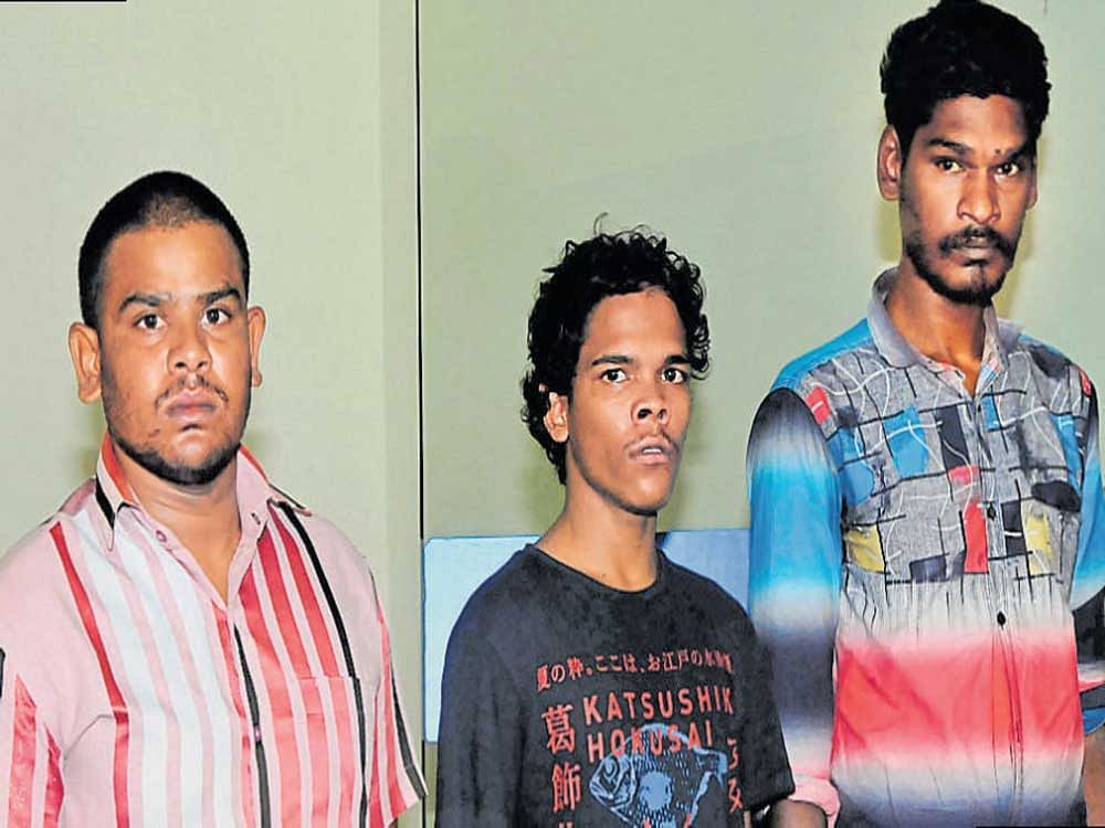 Ganesh, Chinnaraju and Shakthivelu who have been arrested for the murder of an elderly woman.