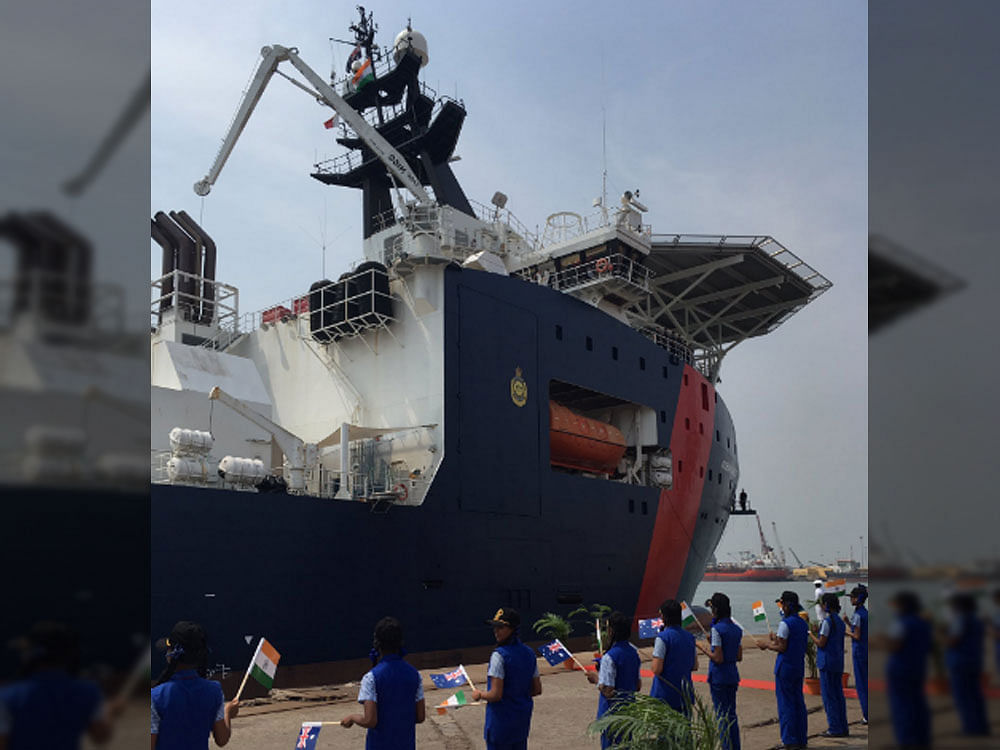 A series of programmes have been planned by the Indian Coast Guard for mutual interaction to develop Inter-Operability among the maritime forces. Photo courtesy Twitter.
