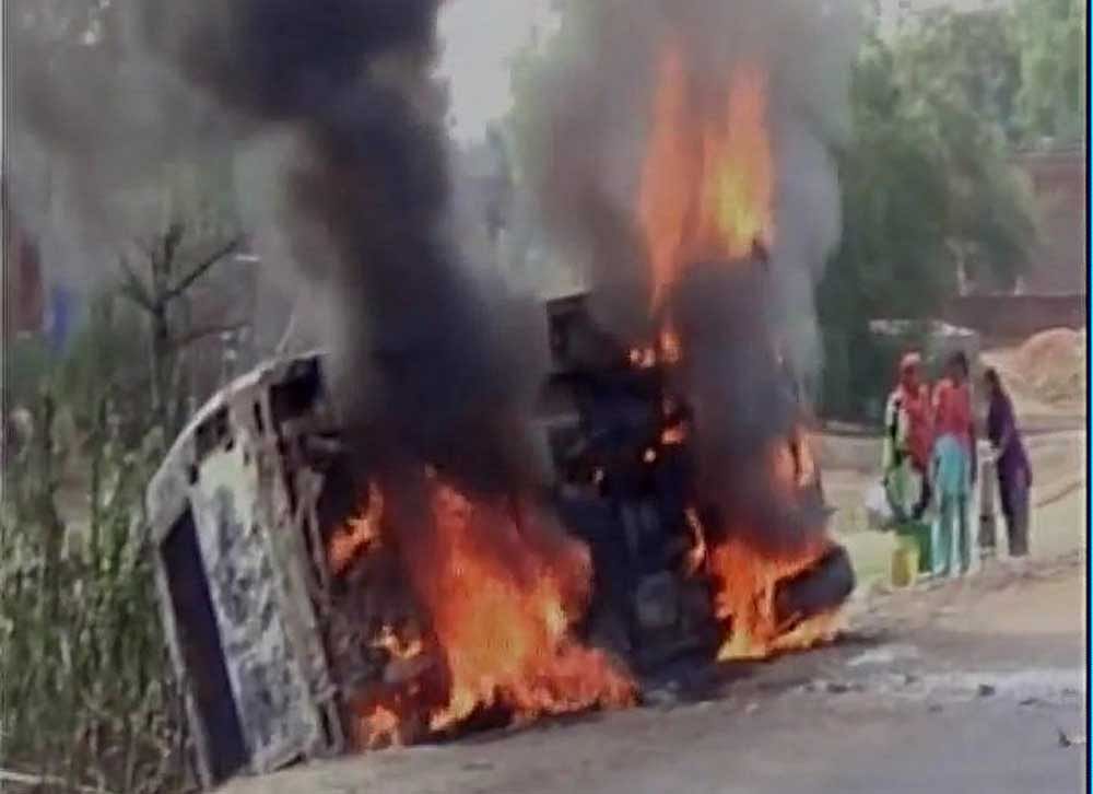 The official said when a police team reached the spot, agitated villagers started pelting stones at them, injuring some police personnel. Two vehicles were also damaged. Image courtesy ANI.