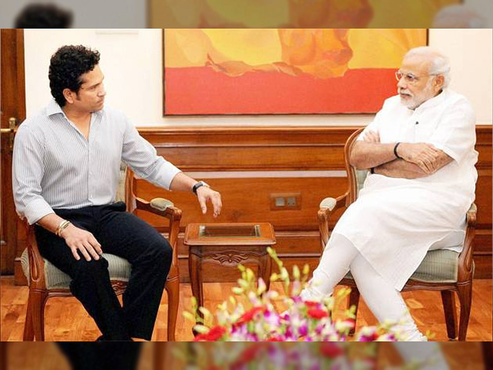 The 44-year-old sports icon took to Twitter to share a picture from his meeting with Modi. Photo courtesy Twitter.