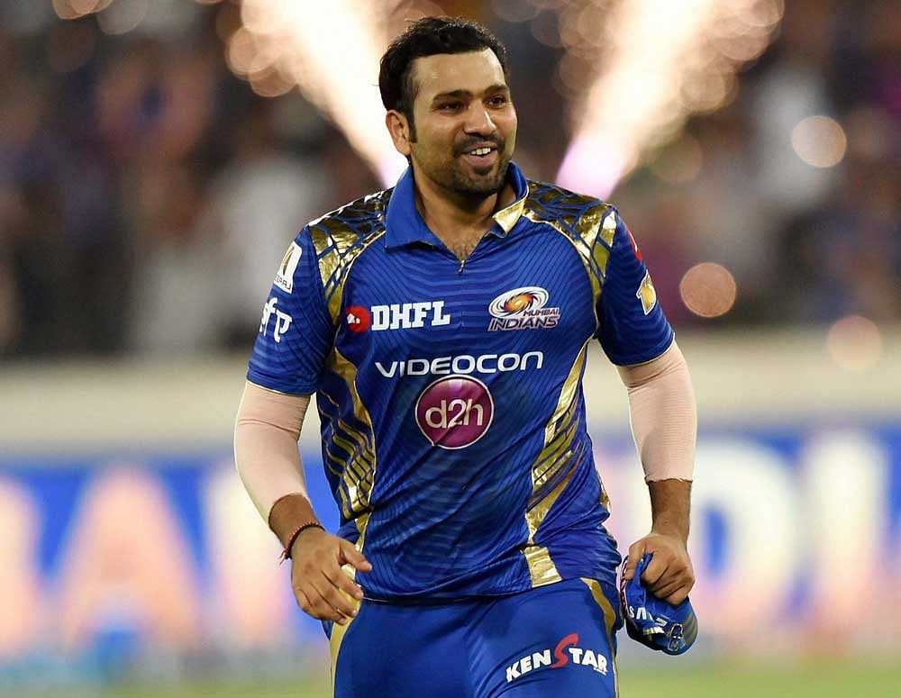 Mumbai Indians Skipper Rohit Sharma exults after winning the IPL 10 Final match against Rising Pune Supergiants in Hyderabad on Sunday. PTI Photo