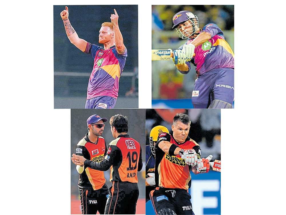 Lighting up the extravaganza: (Clockwise from top): Rising Pune Supergiant's Ben Stokes, the most expensive IPL buy ever, took the event by storm, emerging as the Most Valuable Player in his debut season. Rashid Khan and Bhuvneshwar Kumar were the stand-out bowlers for Sunrisers Hyderabad while their skipper David Warner bagged the Orange Cap for the second time. M S Dhoni showed he is still a force to reckon with.