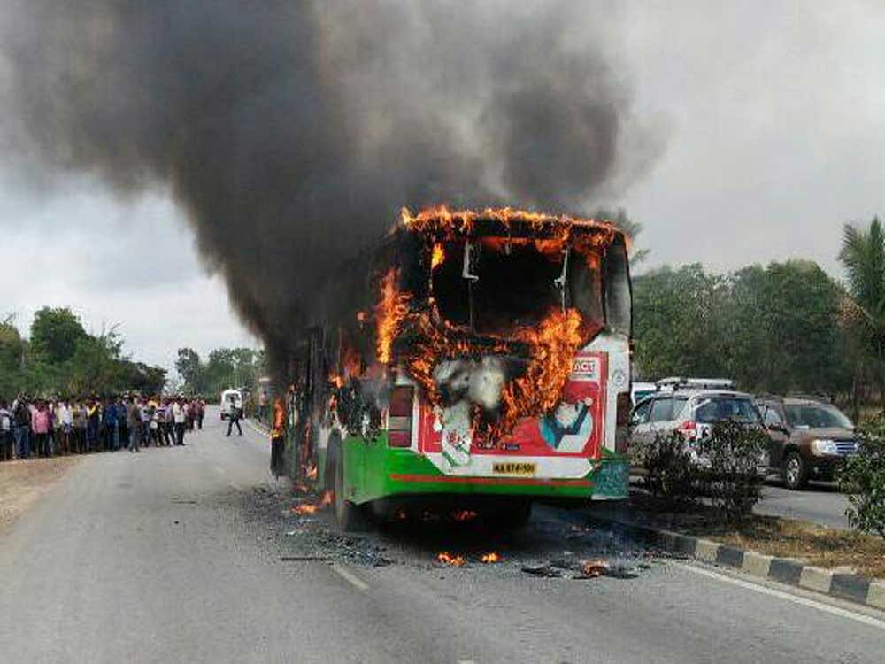 The fire was suspected to have been caused by calcium carbide, a combustible material used for artificial ripening of fruits, carried by a passenger on the bus, police said. File Photo for representation.