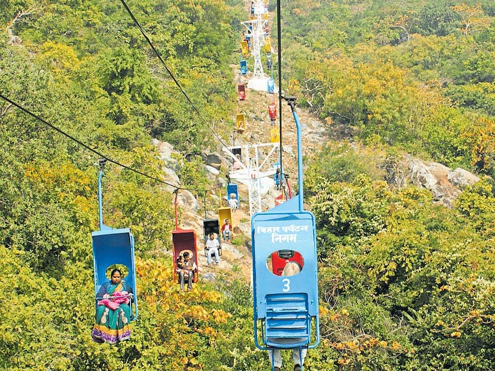 Airborne. A chairlift system takes visitors to the top of Ratnagiri Hill.