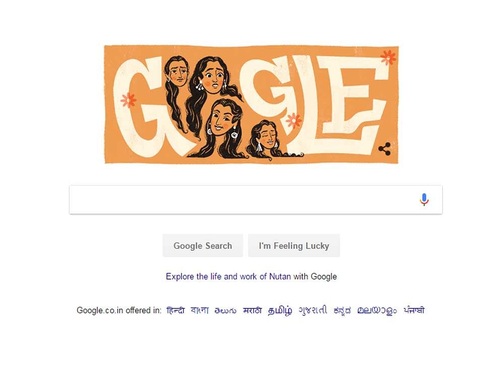 Nutan was known for her expressive acting and the doodle, created with small faces of the 'Bandini' actress captures various emotions forming the two 'O' of Google.