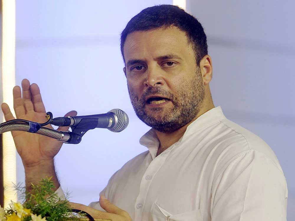 Congress Vice President Rahul Gandhi addresses during the '94th birthday celebrations of DMK President M Karunanidhi' at a function in Chennai on Saturday. PTI Photo