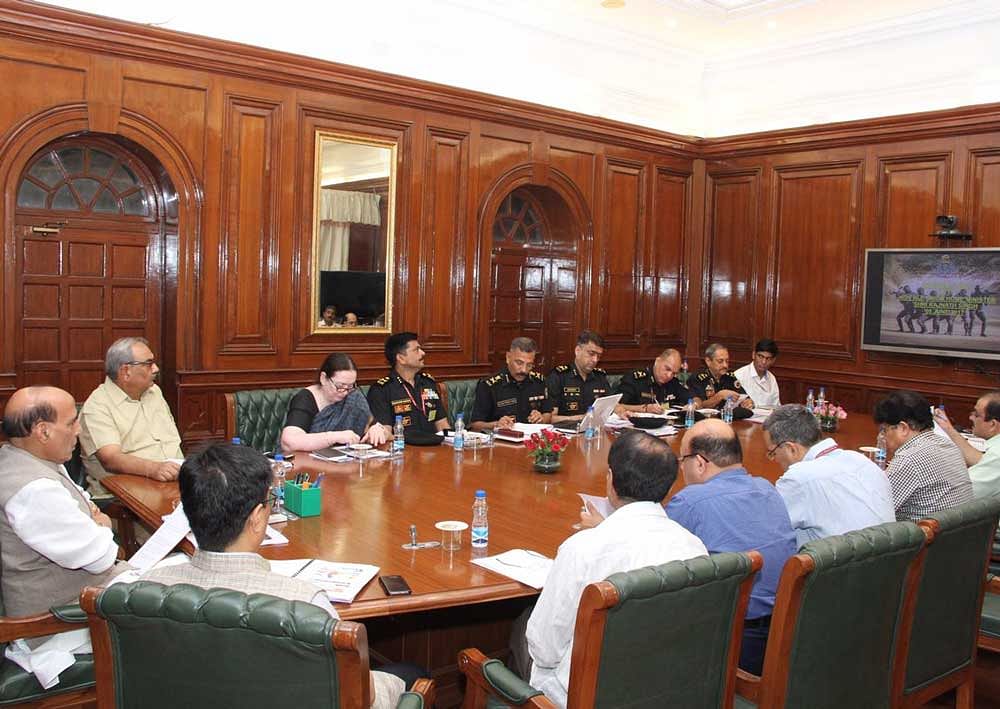 During the hour-long meeting, the home minister was given a detailed briefing on the working of the NSG by its Director General Sudhir Pratap Singh and other top officials. Image courtesy: Twitter