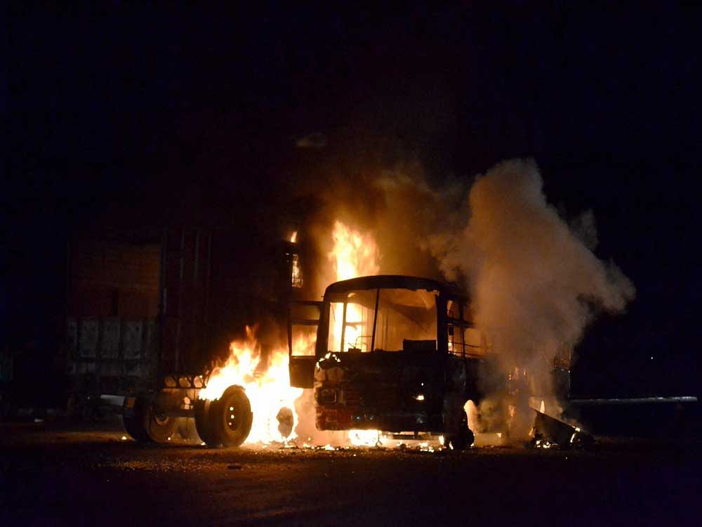 The mishap occurred late on Sunday night when the bus was on way to Gonda from Delhi, police sources here said on Monday.