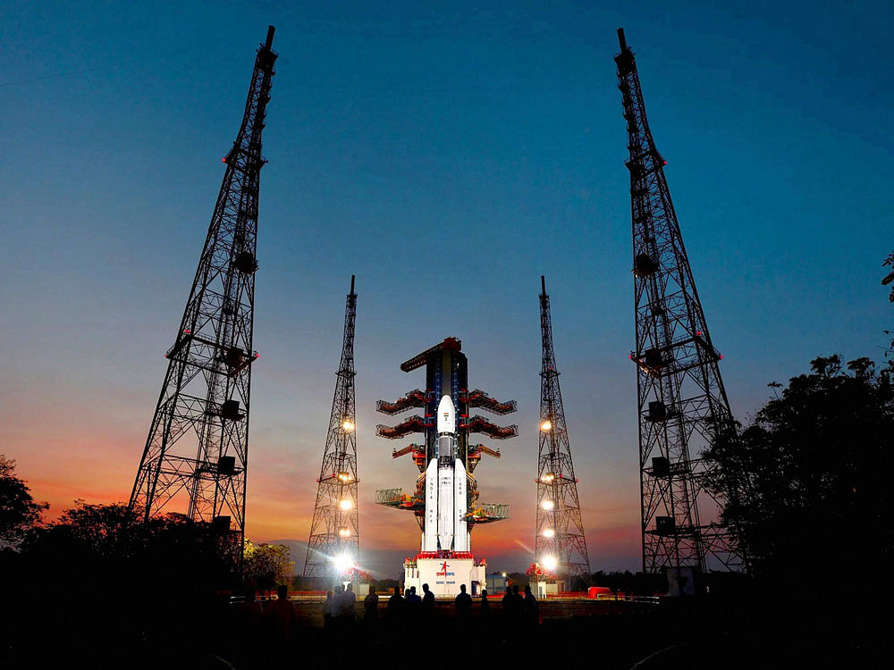 Isro's heaviest rocket GSLV Mk III, carrying communication satellite GSAT 19, takes off from the Satish Dhawan Space Centre in Sriharikota on Monday. PTI