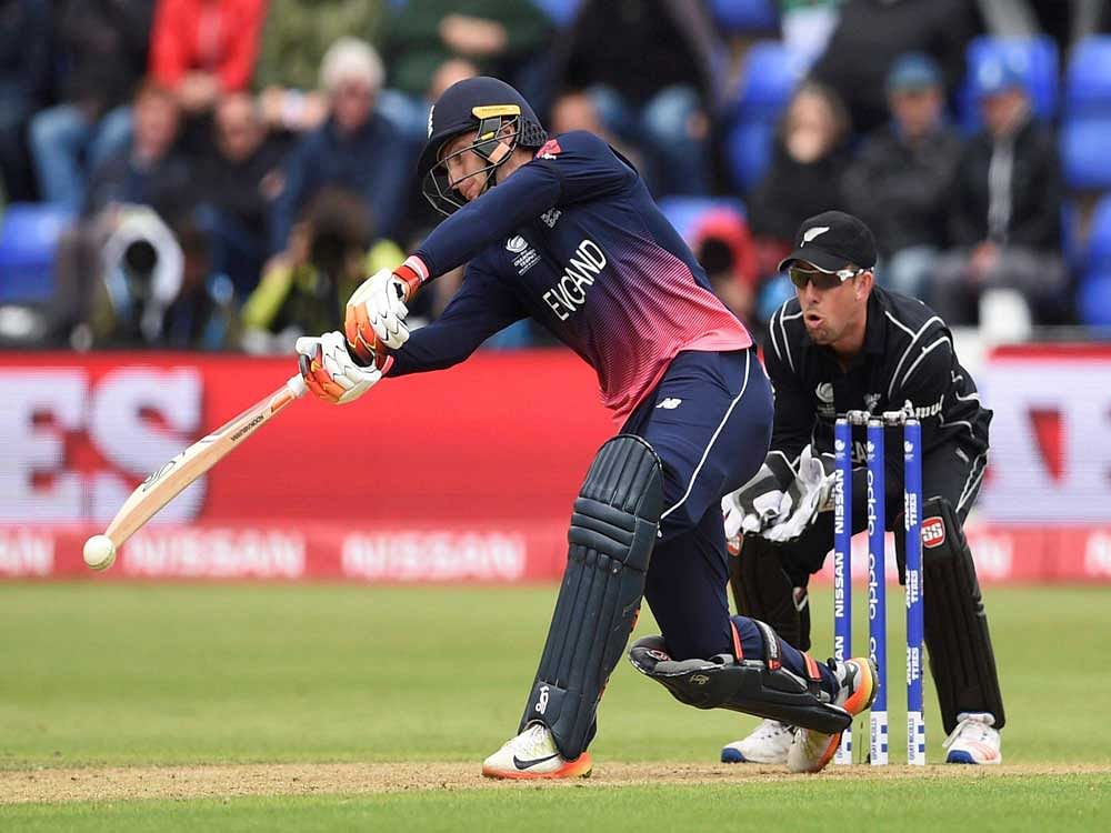 England's Jos Buttler hits out against New Zealand during the ICC Champions Trophy, Group A cricket match between England and New Zealand in Cardiff, Wales Tuesday June 6, 2017. AP/PTI Photo