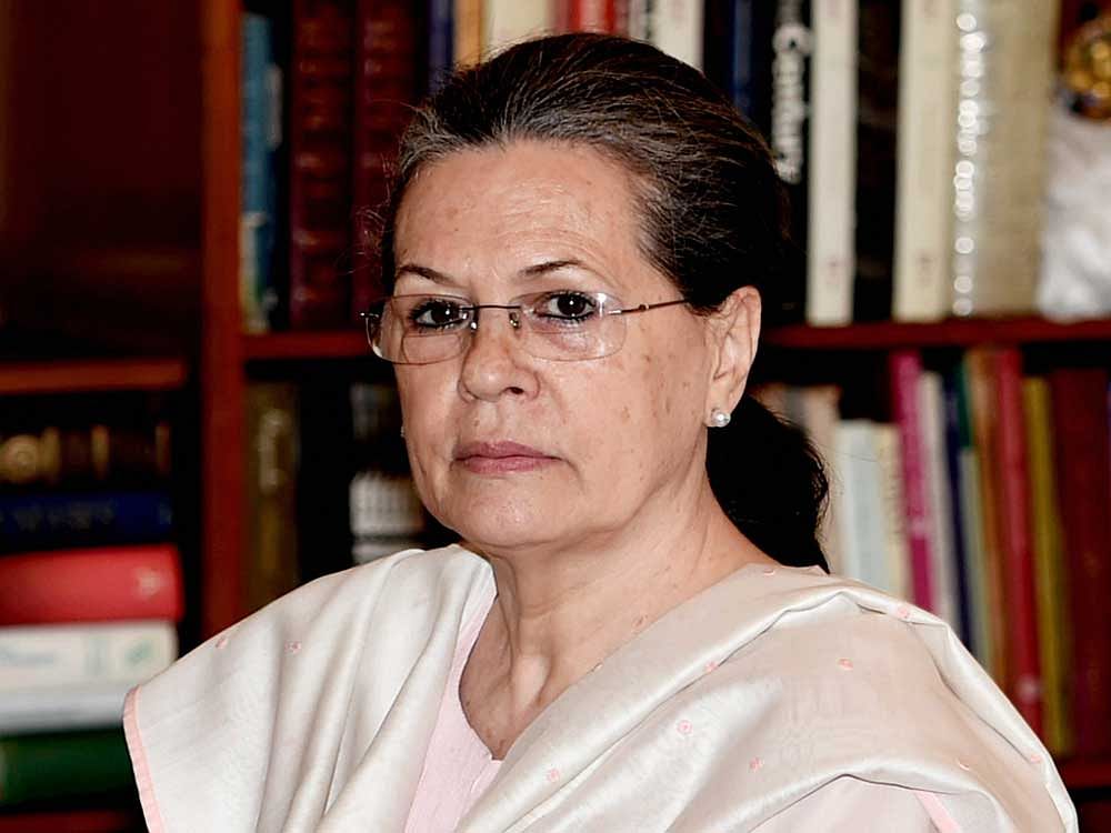 Congress president Sonia Gandhi, during Congress Working Committee (CWC) Meeting at 10 Janpath in New Delhi on Tuesday. PTI Photo