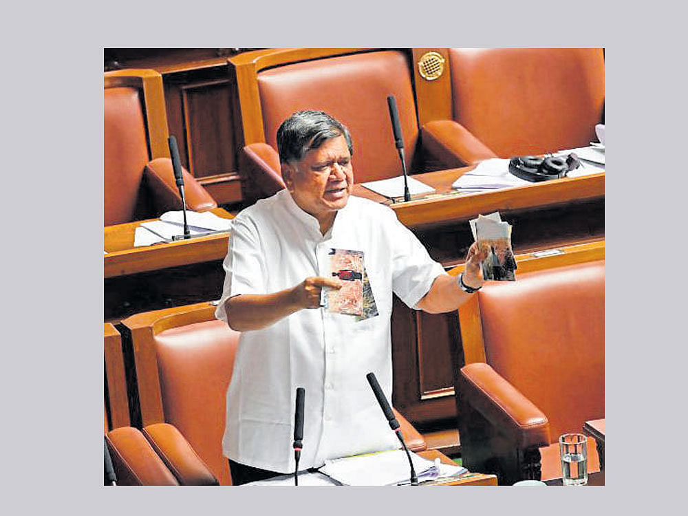 Leader of the Opposition Jagadish Shettar speaks in the Legislative Assembly on Tuesday. dh photo