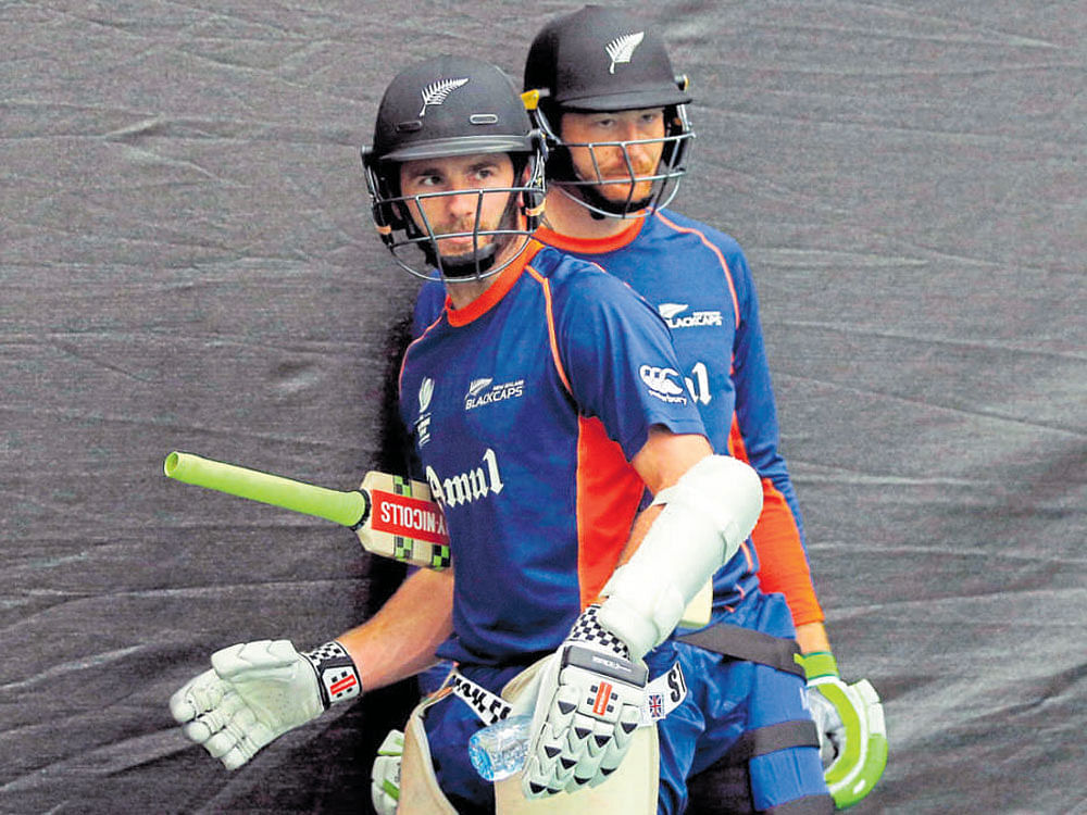 KEY MEN New Zealand captain Kane Williamson (left) and Martin Guptill at the nets in Cardiff on Thursday. Reuters.
