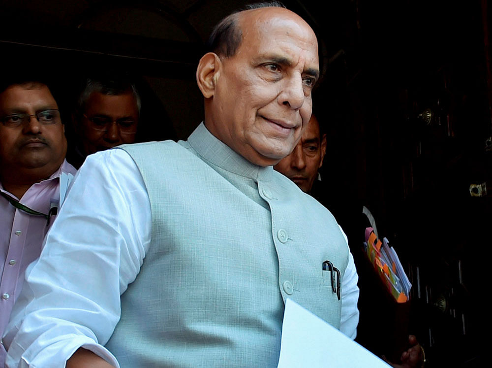 Union Home Minister Rajnath Singh said the surgical strike carried out by Indian forces on terrorist launchpads across the Line of Control last year had given a strong message that, if needed, India could hit targets beyond its boundary. Photo credit: PTI.