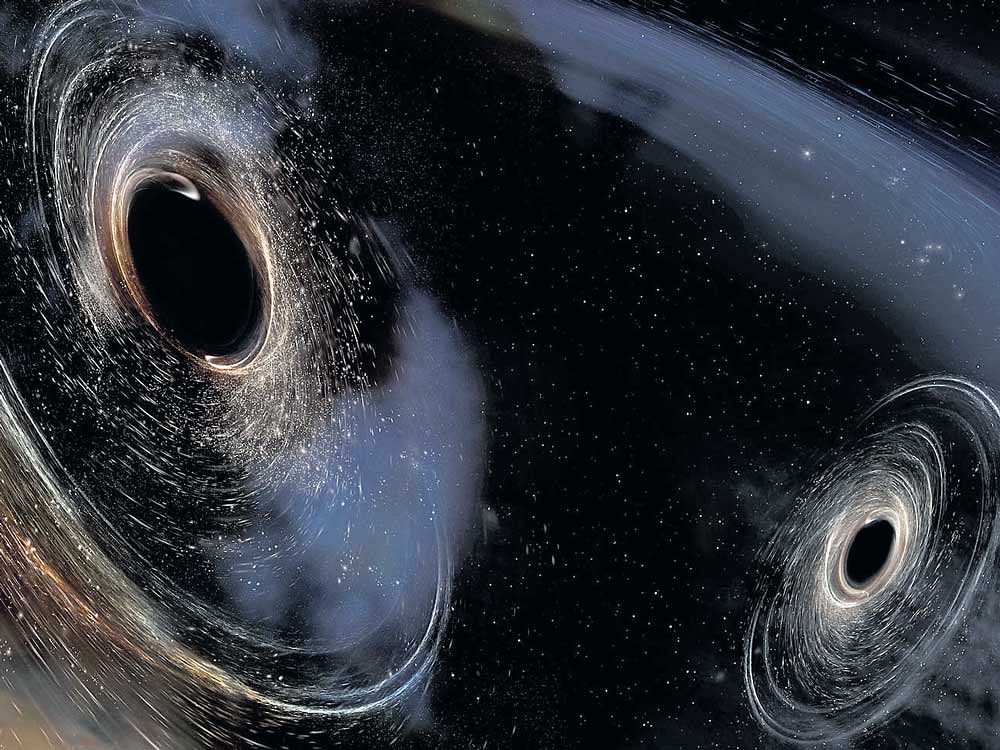 extraterrestrial An artist's conception shows two merging black holes similar to those detected by LIGO. ILLUSTRATION CREDIT:&#8200;Aurore Simonnet/Sonoma State/Caltech/MIT/LIGO via NYT