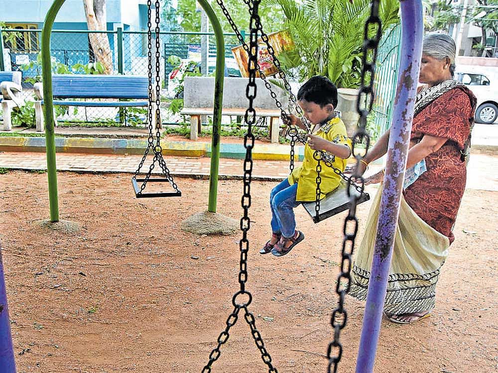 DANGEROUS Playground equipment are badly maintained in most of the parks in the city. DH PHOTO BY B K JANARDHAN