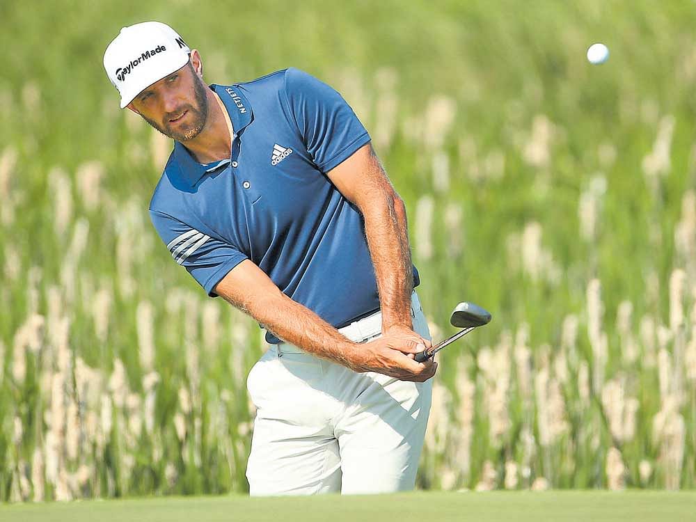 GEARING UP: United States' Dustin Johnson during a practice round at the Erin Hills on Wednesday. REUTERS