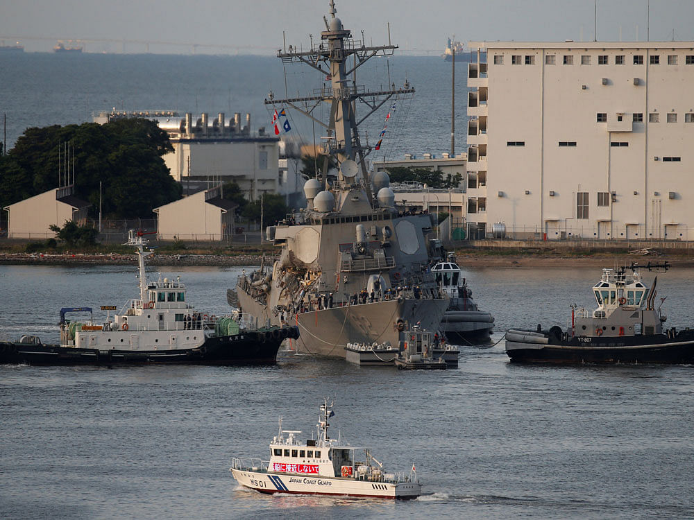 The USS Fitzgerald was damaged in the collision with a container ship and seven sailors are currently unaccounted for as a result of the collision. Photo credit: reuters.