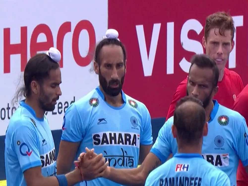 India scored three field goals through S V Sunil (5th minute), Akashdeep Singh (10th) and Sardaer Singh (18th) to pocket full three points from the Pool B game at the Lee Valley Hockey Centre.  Image courtesy Twitter