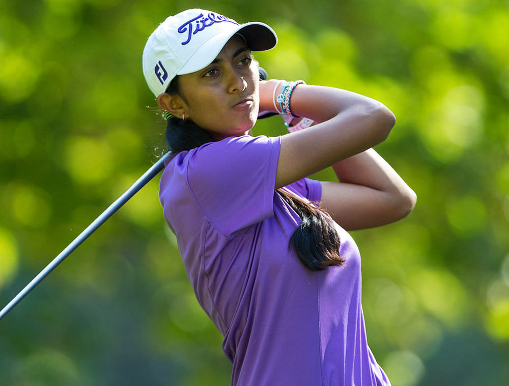 With three birdies against one bogey, Aditi, is just two shots away from a possible Top-10 finish. File photo