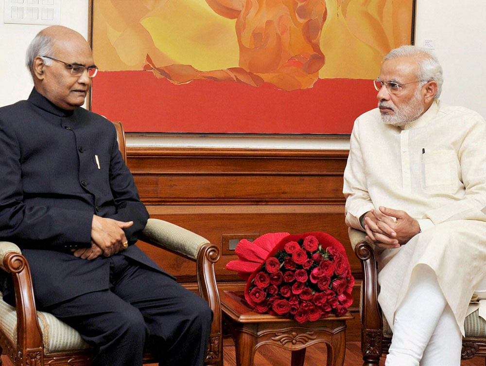 Narendra Modi and Ram Nath Kovind in a meeting in New Delhi. PTI file photo