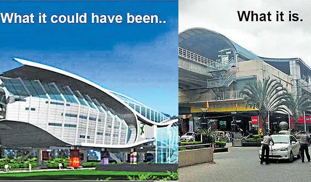 An artist's impression (left) of what the Trinity Metro station (right) would have looked like had the BMRCL designed it aesthetically.