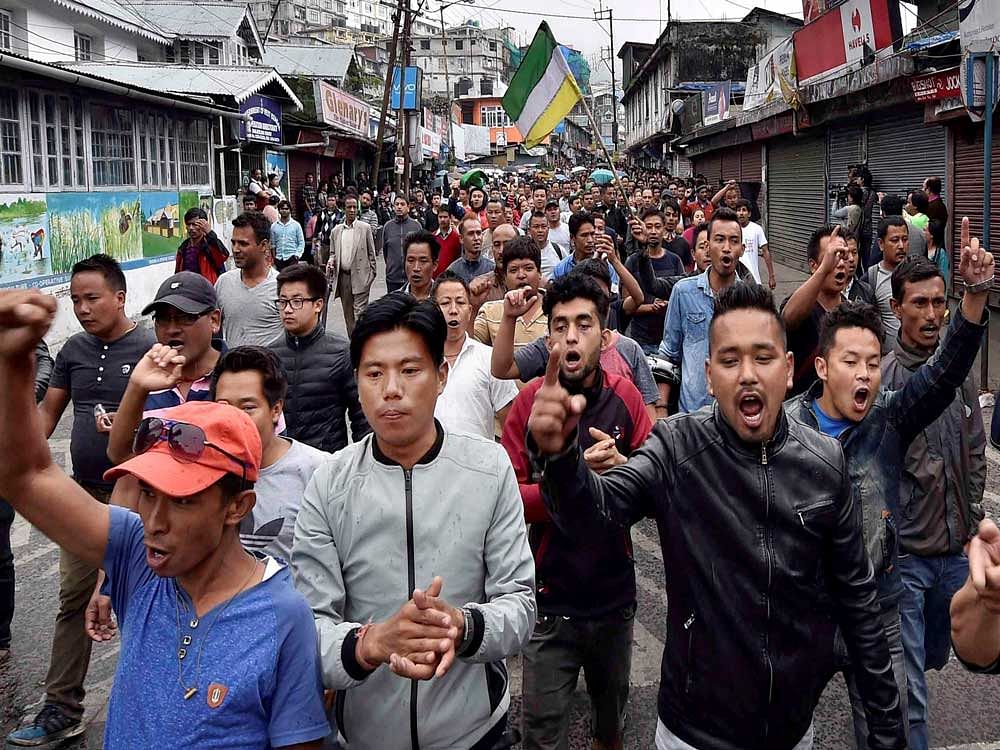 The Gorkha Janmukti Morcha (GJM) leader, who was not seen in public for the past several days, appeared before the media at Patlebas in Darjeeling, a party stronghold. PTI File Photo
