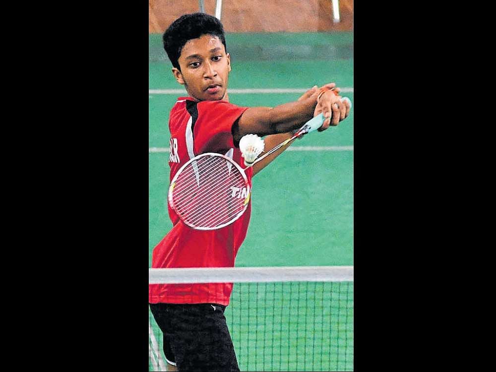 Karnataka's Rahul Bhardhvaj in action during his quarterfinal victory over Andhra's Jaswanth D on Saturday. DH PHOTO