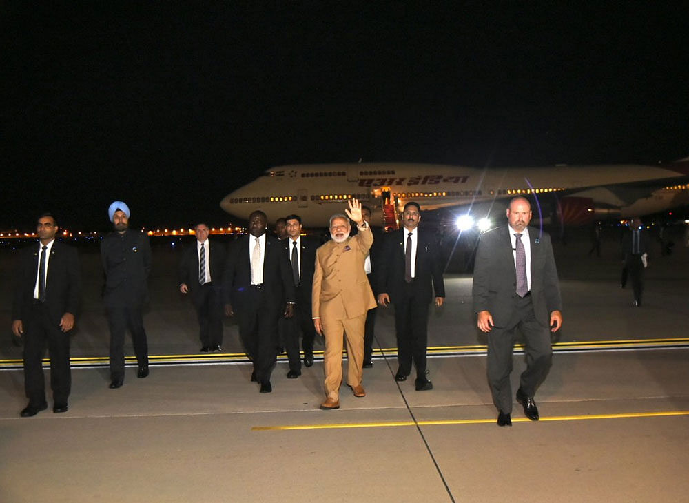 Modi arrived in the USA as part of his three-nation tour, and will be meeting CEOs and leaders to discuss on various issues. Photo credit: twitter/narendramodi