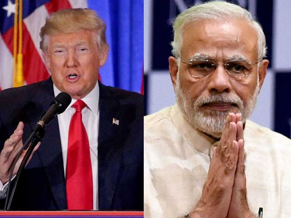 Modi, in his reply to Trump, thanked him for the 'warm personal welcome' and said he was 'greatly' looking forward to the meeting and discussions tomorrow at the White House. PTI file photos.