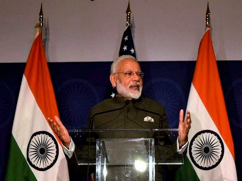 Prime Minister, Narendra Modi addressing at the United States Community Reception in Washington DC, USA on Sunday. PTI Photo/Twitter