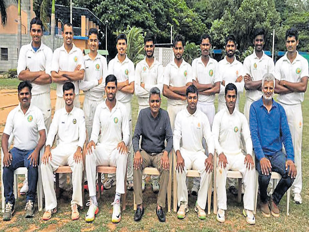 champions: Bangalore Occasionals team, winners of the KSCA Group I, I&#8200;Division league for the Sir Mirza Ismail Shield: From left (Standing): Jeshwanth Acharya, Nikhith Sangarakar, Akashy Chenniga, Pararm Shah, Darshan Patil, Avinash D, Anand Doddamani, Mir Kayan  Abbas, Prashanth Subbarayappa, T Pradeep. Sitting: Vijay Kumar Madhyalar (coach), Abdul Majid, Mir Kaunian Abbas (captain), S Subramanian (secretary), Abhishek Reddy, Naga Bharath, T Nasiruddin (mentor).