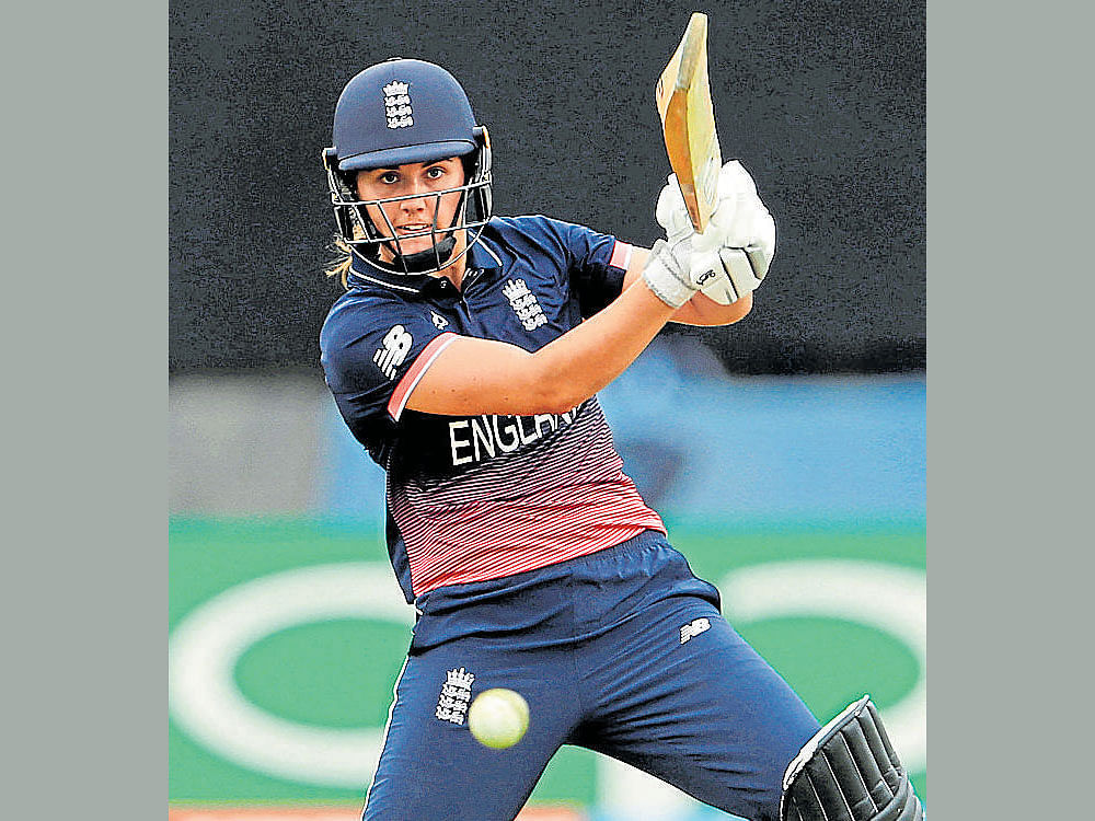 brilliant knock: England's Natalie Sciver cuts one during her 92-ball 137 against Pakistan on Tuesday. reuters