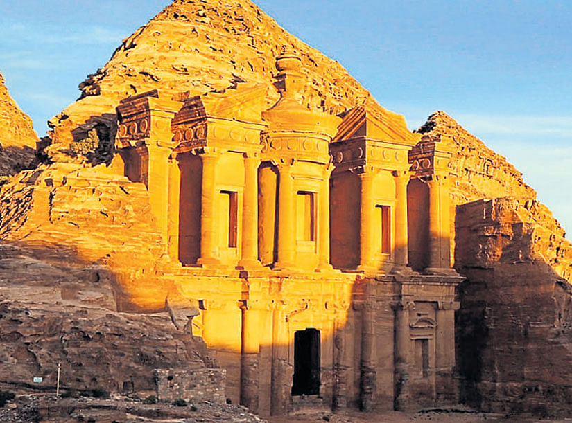 A view of the sunset at the monastery at Petra.
