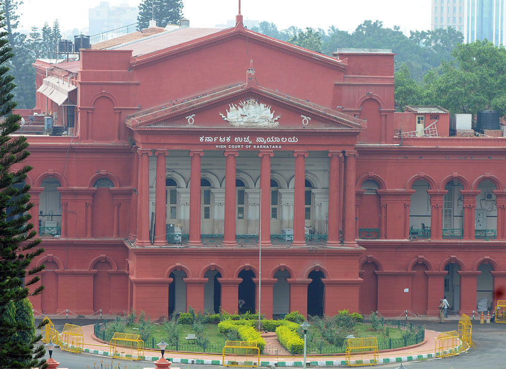 During the hearing, Justice Ashok B Hinchigeri sought to know from the state government if the court can intervene in the matter as the resolution adopted by the Assembly is being questioned. Above: Karnataka HC. DH file photo