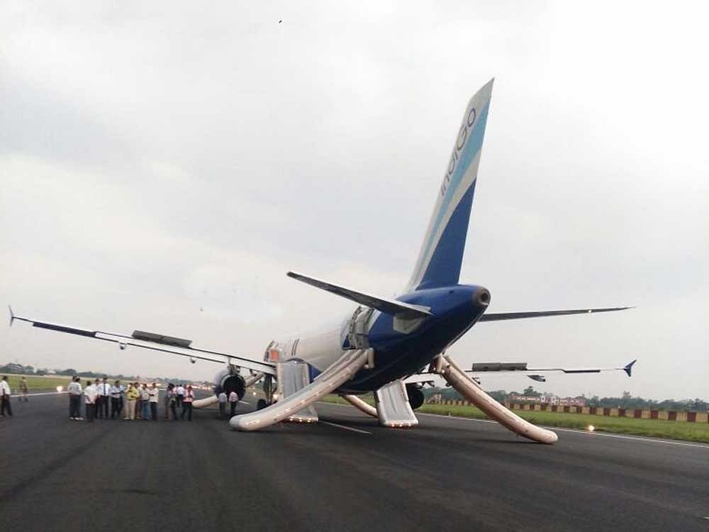 The aircraft is still on the runway and the authorities are working to move the plane from there. Following the incident, which happened around 1800 hours, operations have been impacted, a senior airport official said. Image: ANI Twitter