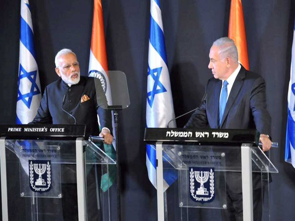 Prime Minister Narendra Modi speaks during a joint press conference with Israeli Prime Minister Benjamin Netanyahu in Jerusalem, Israel on Wednesday. PTI Photo