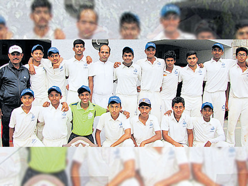 Champs: St. Joseph's Boys' High School, winners of the Cottonian Shield (Seniors). STANDING (from left): Mahaboob (Coach), Tejas Shyam, Amogh Docca, Vinay S, Fr Clifford Sequeira (Principal), B S Viswanath, Rohan Koshi, Steve Wills, Bilal irfan, Anirudh Rao and Siddharth T. Kneeling: Kaustubh N, Anshul U, Aditya D, Tishya Sinvi, Chinmay N A, Dhanish Altaf and Adithya Ramdas. DH photo