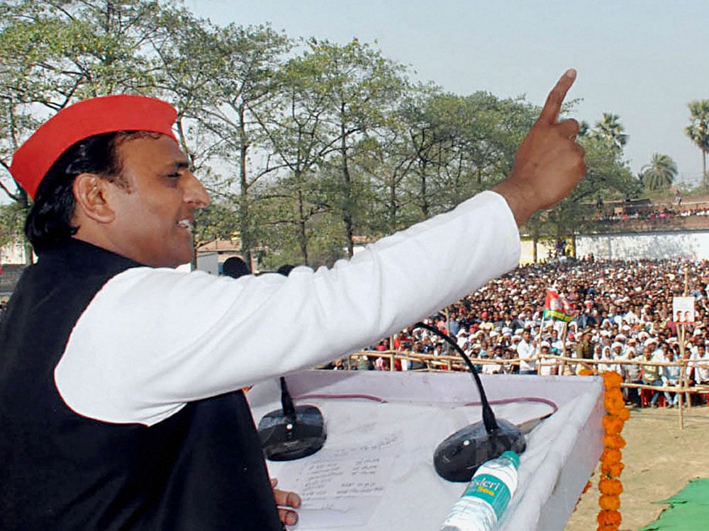 SP supremo Akhilesh Yadav and his father and SP patron Mulayam Singh Yadav have taken diametrically opposite stand on the issue of presidential polls. PTI File Photo