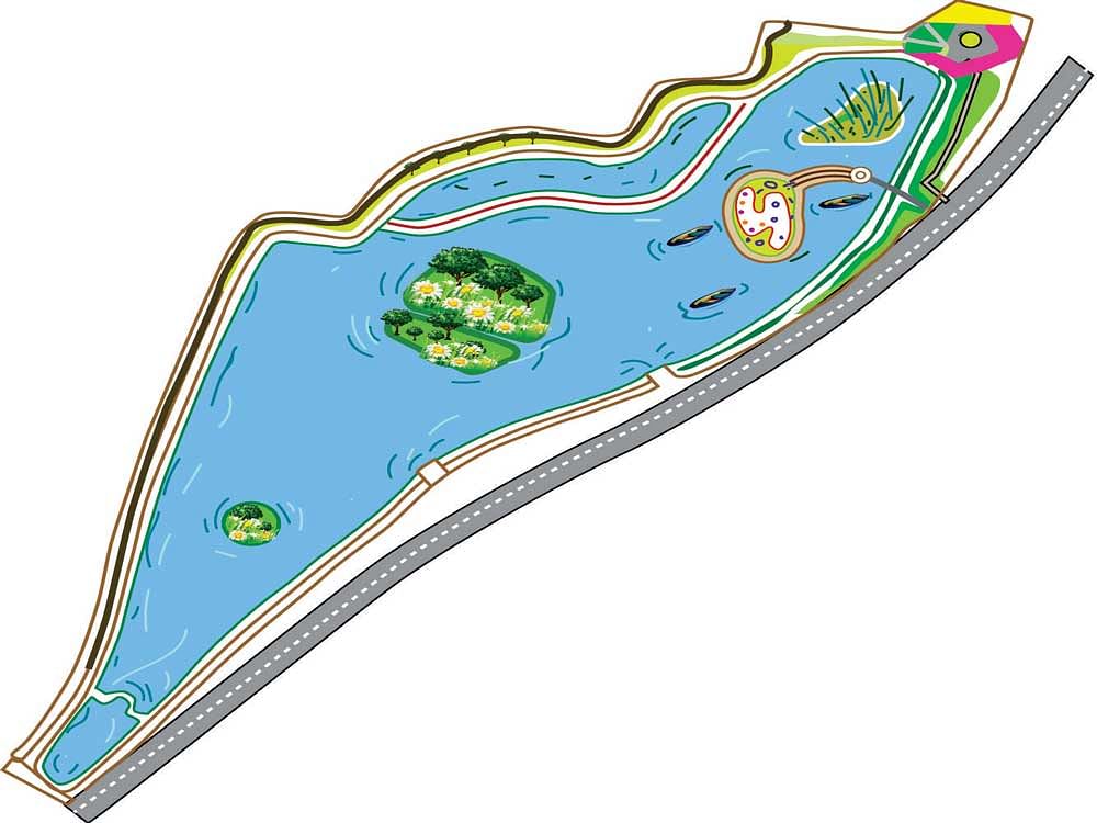 Kengeri lake, which was on deathbed a few years ago, will soon get a fresh lease of life. The lake will emerge as a popular breathing space with recreational activities in a year. Deccan Herald illustration