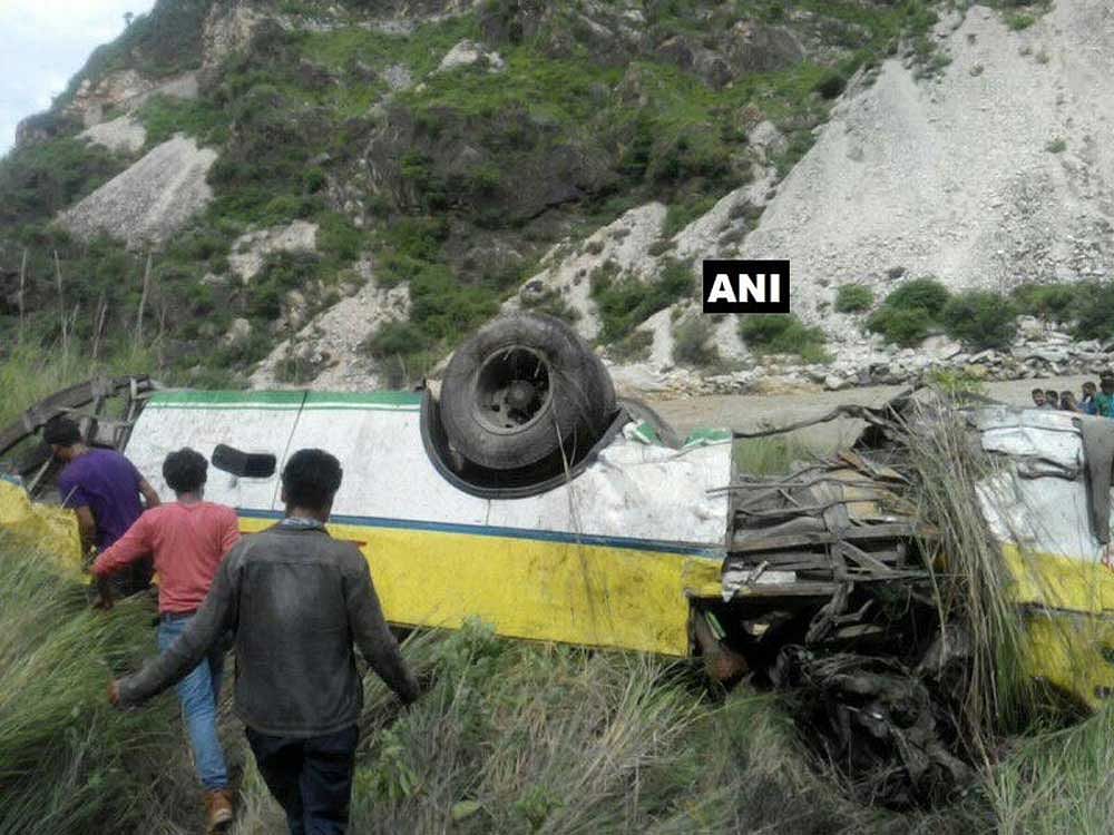 The bus carrying about 40 persons was on its way from Reckong Peo in Kinnaur to Nauni in Solan. According to police, the toll is expected to rise. Image courtesy: ANI