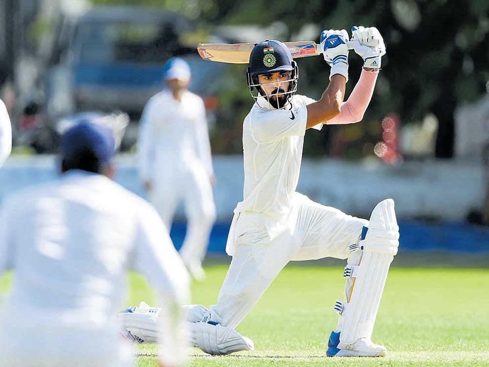 Free flowing Indian opener KL Rahul en route to his 58-ball 54 during a practice game on Friday. AFP